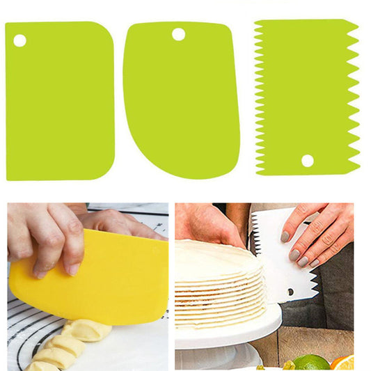 3pcs/Set Multipurpose Plastic Dough Scraper Reusable Bread Cream Pizza Cutter For Cake Edge Decoration Comb DIY Baking Tools